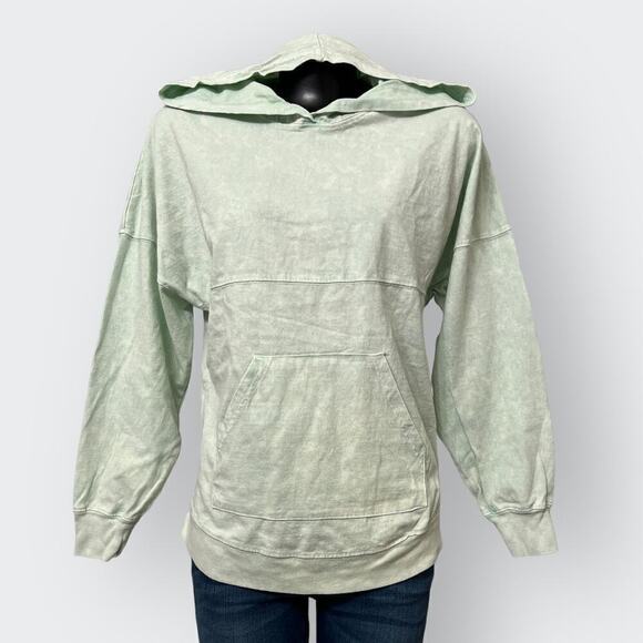 Spirit Jersey NEW Unisex XS/S/M Oversized Acid Dye Hooded Tee Long Sleeve Green - Picture 2 of 8